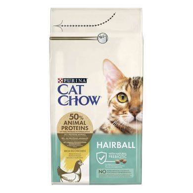 Cat Chow (Кэт Чау) Hairball Control - Сухой корм с курицей для кошек с контролем образования комков шерсти в Жкт, 1,5 кг