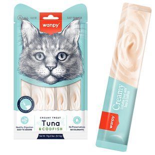 Wanpy (Ванпи) Creamy Lickable Treats Tuna & Codfish  - тунец с треской - жидкое лакомство для котов 70 г