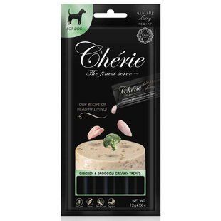 Cherie (Шери) Healthy Living Creamy Treat for Dog Chicken & Broccoli - Лакомство кремовое пюре из курицы и брокколи для собак, 4х12 г