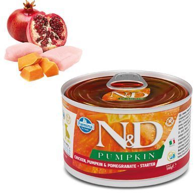 Farmina (Фарміна) N&D Pumpkin GF Adult Mini Chicken, Pumpkin & Pomegranate &ndash; Беззерновий консервований корм з куркою, гарбузом та гранатом для дорослих собак дрібних порід, 140 г