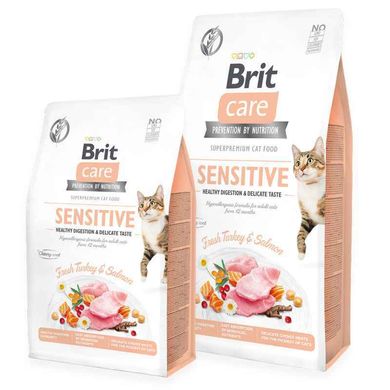 Brit Care (Бріт Кеа) Cat Grain-Free Sensitive - Сухий беззерновий корм з індичкою та лососем для дорослих котів з чутливим травленням 7 кг
