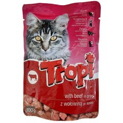 Tropi (Тропі) Pouch for Cat Beef in Gravy - Вологий корм з яловичиною для котів (шматочки у соусі) 100 г