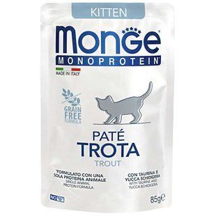 Monge (Монж) Pate Trout Kitten &ndash; Влажный монопротеиновый корм из форели для котят (паштет) 85 г