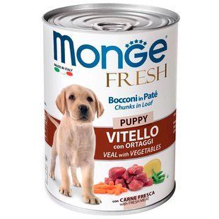 Monge (Монж) Puppy Fresh Veal with Vegetables &ndash; Консервированный корм из кусочков телятины с овощами для щенков (кусочки в паштете) 400 г