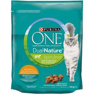 Purina ONE (Пуріна Ван) DualNature Spirulina &ndash; Сухий корм з куркою і спіруліною для котів, 750 г