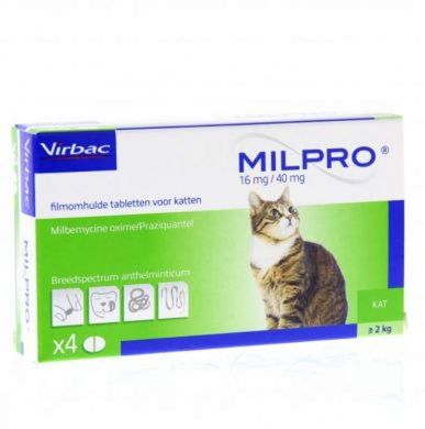 Virbac (Вірбак) Milpro - Таблетки Мільпро протипаразитарний препарат для дорослих котів, ефективний антигельмінтик 4 шт./уп. (вес 2-8 кг)