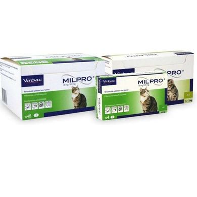 Virbac (Вірбак) Milpro - Таблетки Мільпро протипаразитарний препарат для дорослих котів, ефективний антигельмінтик 4 шт./уп. (вес 2-8 кг)