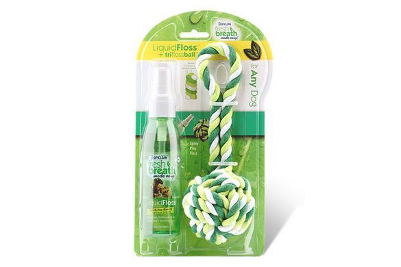 TropiClean (Тропіклін) TropiClean Liquid Floss + Rope Ball - Іграшка зі спреєм для очищення зубів для собак, Комплект