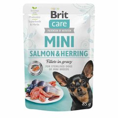 Brit Care (Брит Кеа) Mini Salmon & Herring for sterilised dogs - Влажный корм с лососем и сельдью для стерилизованных собак мелких и мини-пород (филе в соусе) 85 г