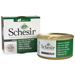 Schesir (Шезир) Tuna & Chicken - Консервированный корм с тунцом и курицей для взрослых котов (кусочки в желе) 85 г