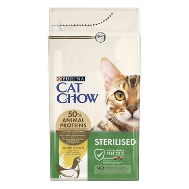 Cat Chow (Кет Чау) Sterilised - Сухий корм з куркою для кастрованих котів і стерилізованих кішок, 1,5 кг