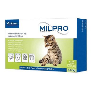 Virbac (Вирбак) Milpro - Таблетки Мильпро противопаразитарный препарат для котят, эффективный антигельминтик 4 шт./уп. (до 2 кг)