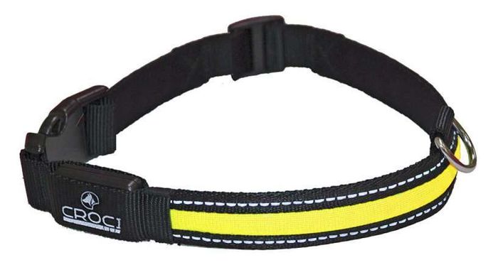 Croci (Кроки) - Светящийся LED-ошейник нейлоновый со светоотражателями для собак 2,5х34-41 см Желтый