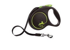 Flexi (Флексі) Black Design S - Повідець-рулетка для собак дрібних та середніх порід, стрічка (5 м, до 15 кг) S Зелений