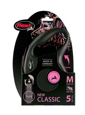 Flexi (Флексі) New Classic M - Поводок-рулетка для собак, стрічка (5 м, до 25 кг) M Чорний