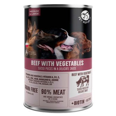 Pet Republic (Пет Репаблік) Beef&Vegetables Chunks in Sauce - Консервований корм з яловичиною та овочами для собак великих порід (шматочки в соусі) 1,25 кг