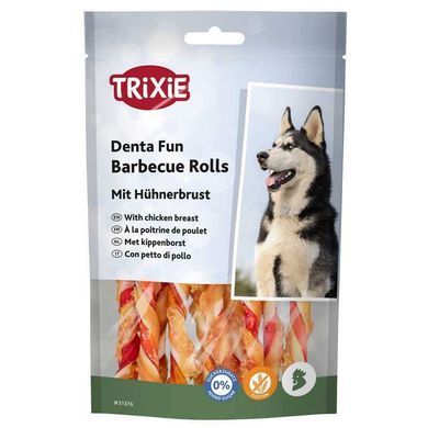 Trixie (Тріксі) Denta Fun Barbecue Rolls With Chicken Breast &ndash; Ласощі палички з курячого філе з ароматом барбекю для чищення зубів собак, 80 г / 12 см (10 шт.)