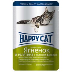 Happy Cat (Хэппи Кэт) Консервированный корм с ягненком и телятиной для котов, кусочки в желе с зеленой фасолью 100 г
