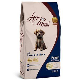 How Meow (Хоу Меоу) Puppy - Сухий повнораціонний корм з ягням та рисом для цуценят всіх порід, 15 кг