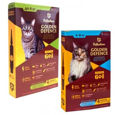 Palladium (Палладіум) Golden Defence - Краплі на холку від паразитів для котів (1 піпетка) до 4 кг