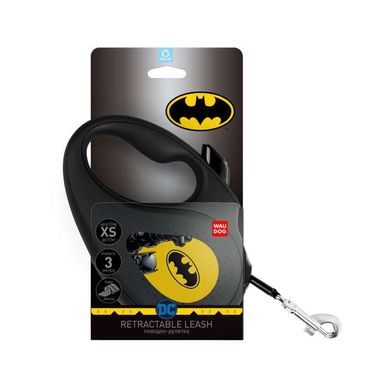 Collar (Коллар) WAUDOG Roulette Leash - Поводок-рулетка для собак с рисунком "Бэтмен Желтый" XS Черный