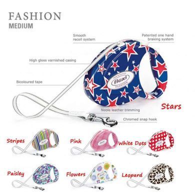 Flexi (Флекси) Fashion Ladies M - Поводок-рулетка для собак средних пород, лента (5 м, до 25 кг) М "Зебра розовая"