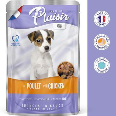 Plaisir (Плезир) Puppy Chicken Chunks In Gravy - Полнорационный влажный корм с курицей для щенков (кусочки в соусе), 22х100 г (box)