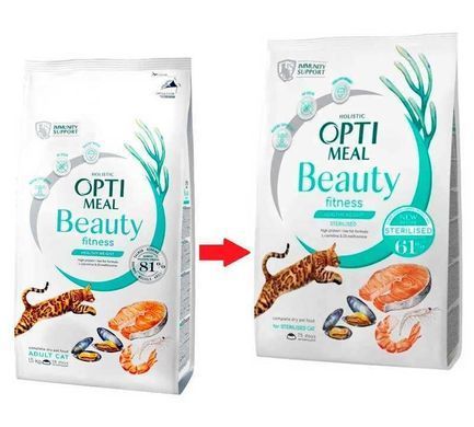 OptiMeal (ОптіМіл) Beauty Fitness Sterilised Healthy Weight Cat - Сухий корм із морепродуктами для стерилізованих кішок, 4 кг