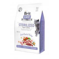 Brit Care (Брит Кеа) Cat Grain-Free Sterilized Weight Control - Сухой беззерновой корм с уткой и индейкой для взрослых стерилизованных кошек для контроля веса 400 г