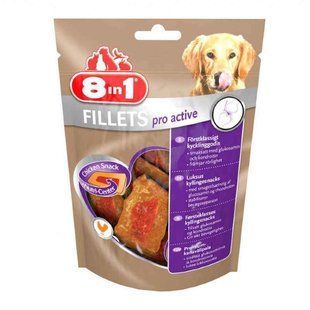 8in1 (8в1) Fillets Pro Active - Лакомство-куриное филе для поддержания активности собак, 80 г