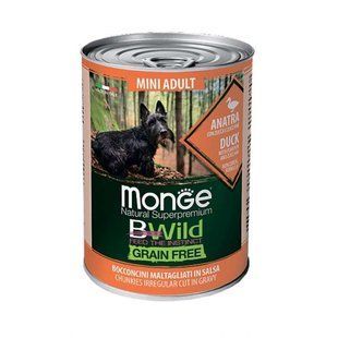 Monge (Монж) BWild Grain Free Wet Duck Mini Adult - Консервированный корм из утки с тыквой и кабачками для собак мелких пород (кусочки в соусе) 400 г