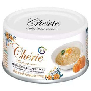 Cherie (Шері) Complete&Balanced Chicken with Pumpkin in Gravy - Вологий корм з куркою та гарбузом для підтримки сечовивідних шляхів у котів (шматочки в соусі) 80 г