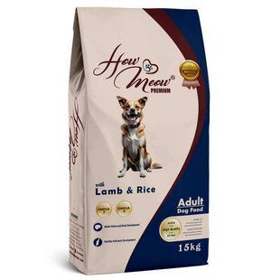 How Meow (Хоу Меоу) Adult Dog - Сухий повнораціонний корм з ягням та рисом для дорослих собак всіх порід, 3 кг