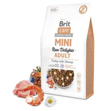 Brit Care (Брит Кеа) Mini Raw Delights Turkey with Shrimp - Сухой беззерновой корм с индейкой и креветкой для взрослых собак мелких пород, 2 кг
