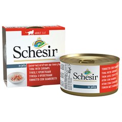Schesir (Шезир) Tuna & Shrimps - Консервированный корм с тунцом и креветками для взрослых котов (кусочки в желе) 85 г