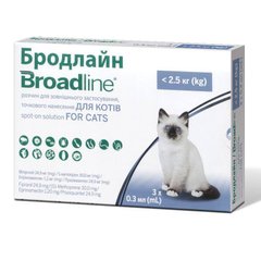 Broadline (Бродлайн) by Boehringer Ingelheim Spot-on - Противопаразитарные капли спот-он от блох, клещей и гельминтов для котов < 2,5 кг (уп. 3шт.)
