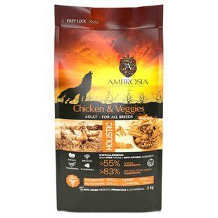 Ambrosia (Амброзия) Grain Free Dog Adult Chicken & Veggies - Сухой корм с курицей и овощами для взрослых собак, 12 кг