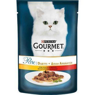 Gourmet (Гурмэ) Perle Duo - Влажный корм с курицей и говядиной для кошек (кусочки в подливе) 85 г