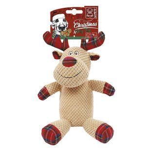 M-Pets (М-Петс) Christmas Toy Reindeer Dasher - Игрушка с пищалкой Олень для собак, Бежево-красный, 30х24х13 см