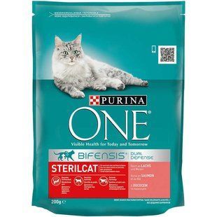 Purina ONE (Пуріна Ван) Sterilcat &ndash; Сухий корм з лососем та пшеницею для стерилізованих котів, 200 г