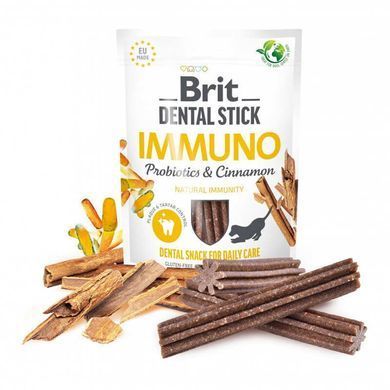 Brit Care (Бріт Кеа) Dental Stick Immuno - Функціональні ласощі з пробіотиками та корицею для міцного імунітету дорослих собак, 251 г (7 шт.)