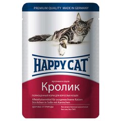 Happy Cat (Хэппи Кэт) Консервированный корм с кроликом для котов, кусочки в соусе 100 г