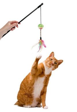 Игрушка дразнилка для кошек удочка с мячом и перьями