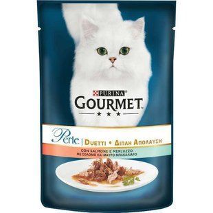 Gourmet (Гурмэ) Perle Duo - Влажный корм с лососем и сайдой для кошек (кусочки в подливе) 85 г