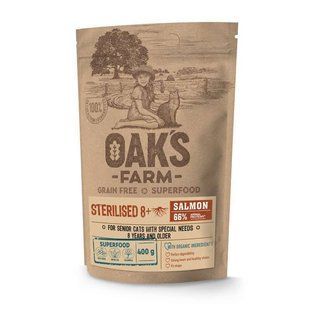 Oak's Farm (Оакс Фарм) Grain Free Salmon Sterilised 8+ Cat - Сухий беззерновий корм з лососем для стерилізованих, літніх котів від 8 років 400 г