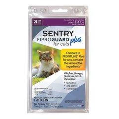 Sentry (Сентри) FiproGuard Plus - Противопаразитарные капли Фипрогард Плюс от блох и клещей для котов и котят, 1 пипетка 1 пипетка