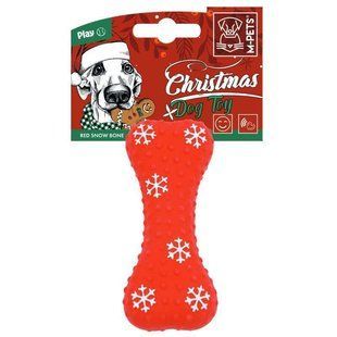M-Pets (М-Петс) Christmas Dog Toy Red Snow Bone - Игрушка рождественская Красная кость для собак, Красно-белый, 14x6x3,7 см