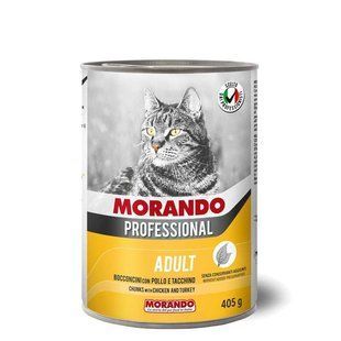 Morando (Морандо) Professional Adult Chicken and Turkey - Консервированный корм с курицей и индейкой для взрослых кошек (кусочки в соусе) 405 г