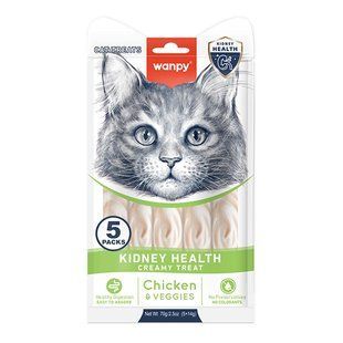 Wanpy (Ванпи) functional creamy lickable treat kidney health - лакомство здоровья почек функциональные жидкие для кошек с почечной недостаточностью, 70 г, в упаковке 5 стик по 14 г