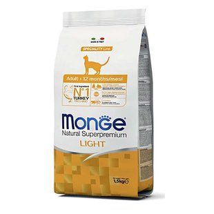 Monge (Монж) Cat Light Turkey &ndash; Сухой низкокалорийный корм с индейкой для котов, склонных к набору лишнего веса, 1,5 кг